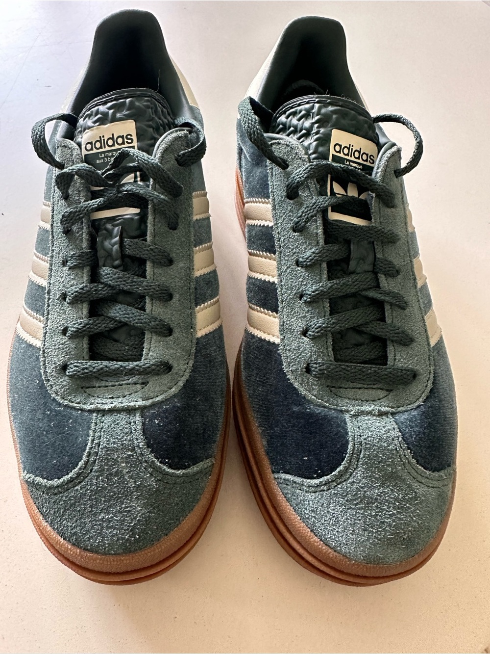 adidas Green Suede Sneakers with Cream Stripes and Gum Sole